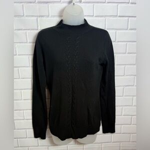 Karen Scott Black Cable Knit Mock Neck Sweater Size S